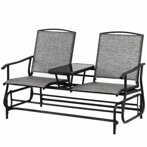 Two Person Outdoor Double Swing Glider Chair Set with Center Tempered Glass Table, Loveseat Perspective: front