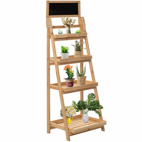 Decorative Wooden 4 Tier Chalkboard Ladder Shelf Flower Plant Pot Display Shelf Bookshelf One Size Pay Less Super Markets