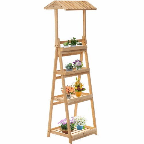 Vintiquewise Small Slim Narrow Wooden Shelf Stand Cart Plant Shelf with