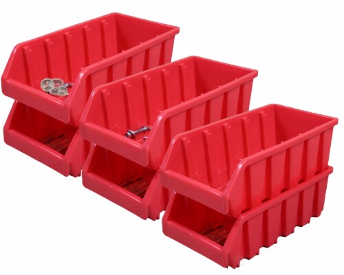 Plastic Storage Stacking Bins Set of 6 Red Perspective: front