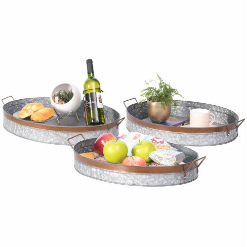 Vintiquewise QI003485.S 3.5 x 19.25 x 12.25 in. Galvanized Metal Oval Rustic Serving Tray wit Perspective: front