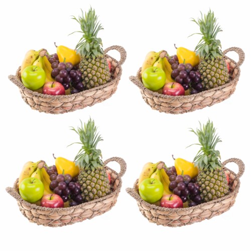 Seagrass Fruit Bread Basket Tray with Handles set of 4 medium Perspective: front