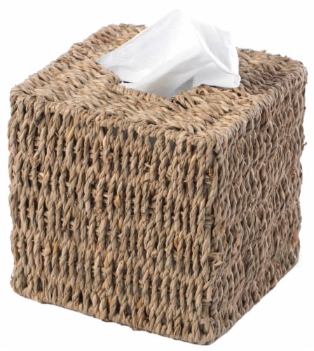 Natural Woven Seagrass Wicker Tissue Box Cover Holder square Perspective: front
