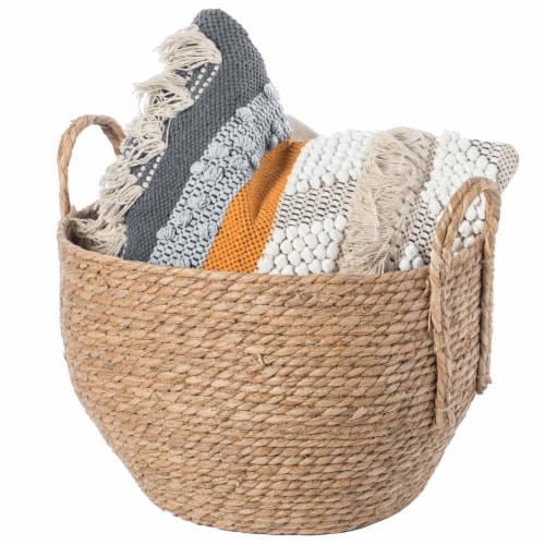 Decorative Round Wicker Woven Rope Storage Blanket Basket with