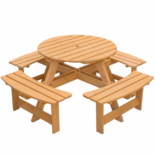 Round wooden garden table bench clearance