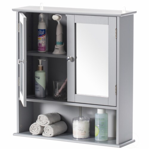 Mirror Wall Mounted Cabinet For the Bathroom and Vanity with Adjustable Shelves gray Perspective: front
