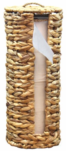 Wicker Water Hyacinth Tall Toilet Tissue Paper Holder for 4 wide rolls Perspective: front