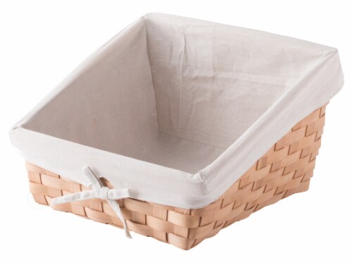 Wooden Angled Display Basket with Fabric Liner for Storage and Display Perspective: front