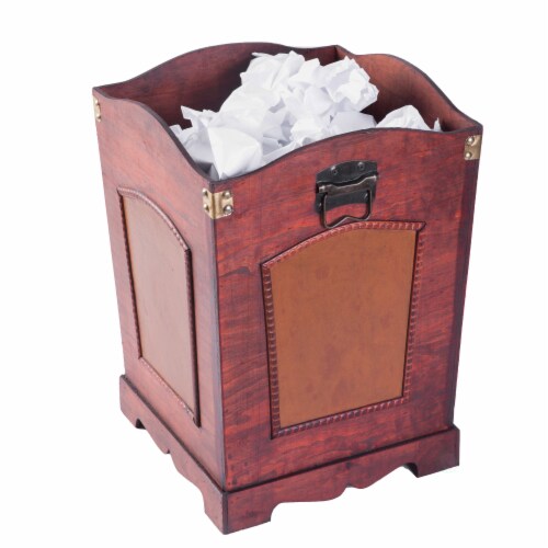 Rustic Cherry Wooden Decorative Trash Bin with Handles Perspective: front