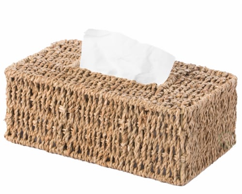 Natural Woven Seagrass Wicker Tissue Box Cover Holder rectangle Perspective: front