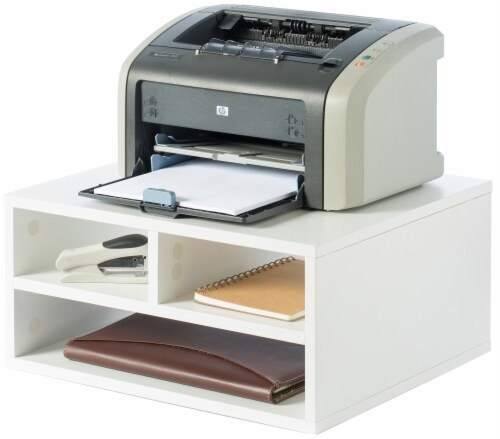 Printer Stand Shelf Wood Office Desktop Compartment Organizer White White Foods Co