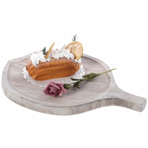 Vintiquewise QI003841 1 x 15.75 x 11 in. Wooden Leaf Shape Serving Tray Display Platter, Beig Perspective: front