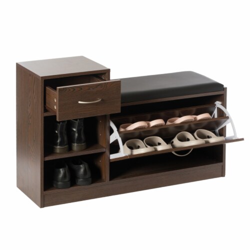Wooden shoe bench hotsell with cushion and storage