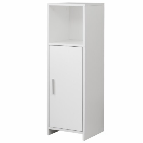 Wooden Home Tall Freestanding Bathroom Vanity linen Tower Organizer Cabinet, White Perspective: front
