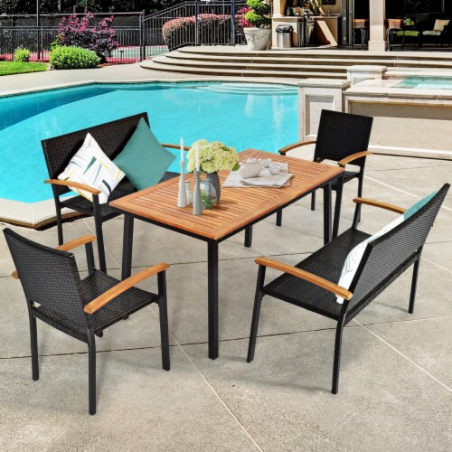 Gymax 5PCS Rattan Outdoor Dining Set Patio Furniture Set w Wooden Tabletop 1 unit King Soopers