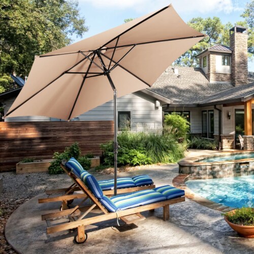 Costway 10FT Patio Umbrella 6 Ribs Market Steel Tilt W/Crank Outdoor ...