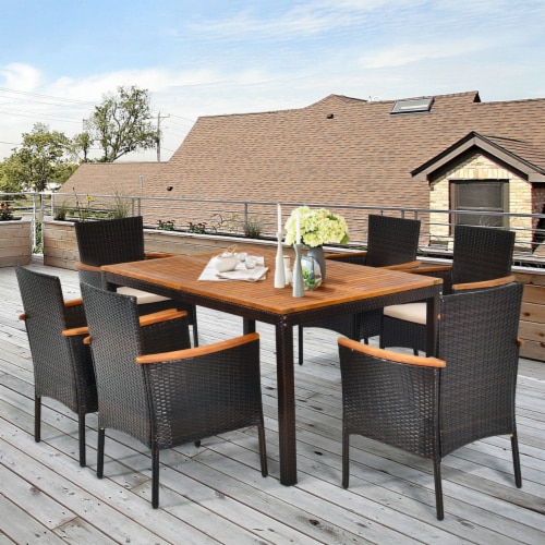 Gymax 7PCS Rattan Outdoor Dining Set Patio Furniture Set w/ Cushions