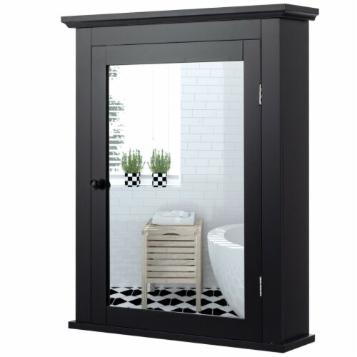 Bathroom Mirror Cabinet Wall Mounted Adjustable Shelf Medicine Black Perspective: front