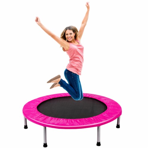 38'' Folding Mini Trampoline Fitness Rebounder w/ Safety Pad Blue/Pink Pink Perspective: front