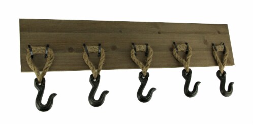 Rustic Wood and Metal 5 Rope Hook Rack Wall Hanging, One Size - Ralphs