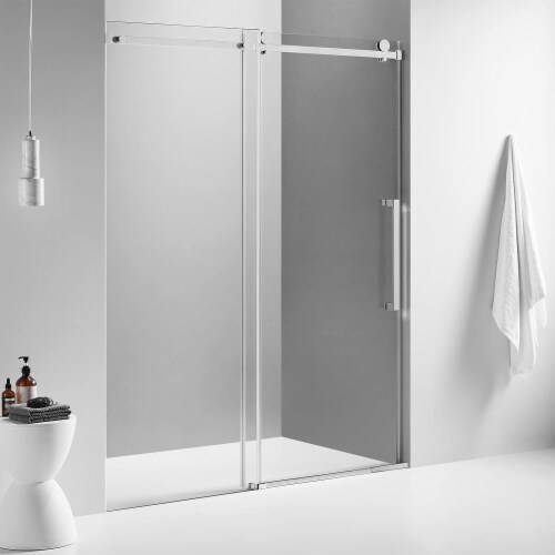 Serene Valley 60 x 74 Inch Square Rail Frameless Sliding Shower Door, Chrome Perspective: front