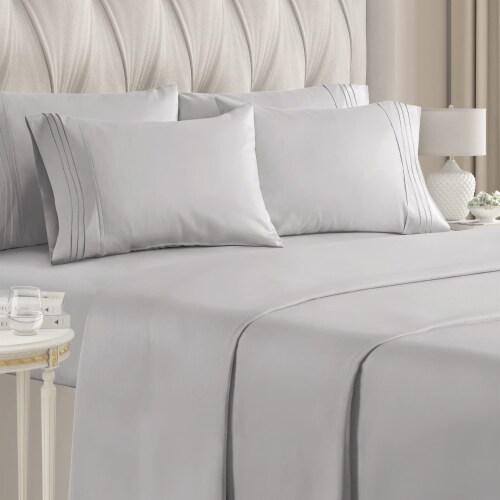 CGK Linens 6 Piece Microfiber Solid Sheet Set - Full - Light Grey Perspective: front