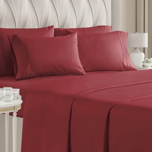 CGK Unlimited 6 Piece Microfiber Solid Sheet Set - California King - Burgundy Perspective: front