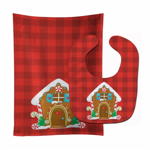 Carolines Treasures BB8779STBU Christmas Gingerbread House Baby Bib & Burp Cloth Perspective: front