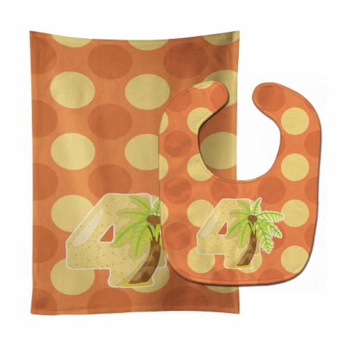 Carolines Treasures BB9011STBU Zoo Month 4 Palm Tree Baby Bib & Burp Cloth Perspective: front