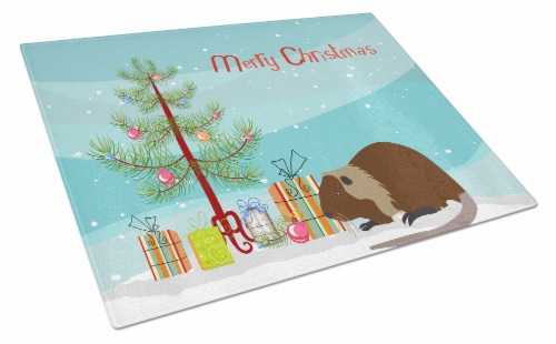 Coypu Nutria River Rat Christmas Glass Cutting Board Large, Teal Perspective: front