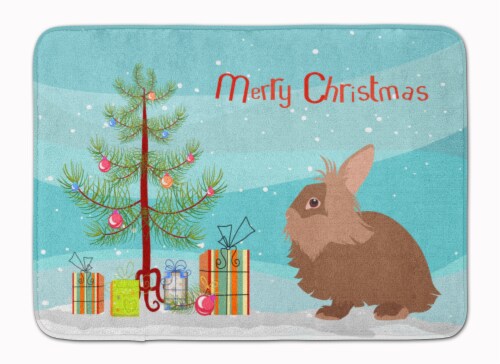 Lionhead Rabbit Christmas Machine Washable Memory Foam Mat, Teal Perspective: front