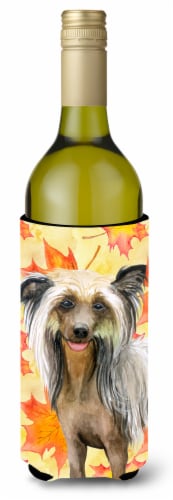 Carolines Treasures  BB9920LITERK Chinese Crested Fall Wine Bottle Hugger, Yello Perspective: front