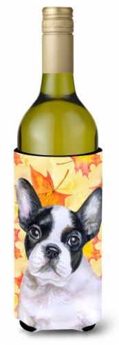 Carolines Treasures  BB9971LITERK French Bulldog Black White Fall Wine Bottle Hu Perspective: front