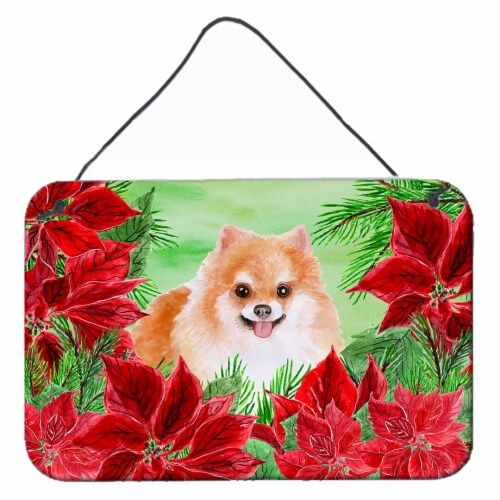 Carolines Treasures  CK1363DS812 Pomeranian #2 Poinsettas Wall or Door Hanging P Perspective: front
