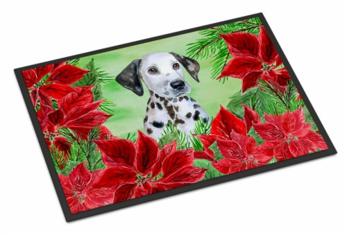 Carolines Treasures CK1356MAT Dalmatian Puppy Poinsettas Doormat 18x27 Perspective: front