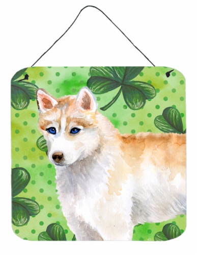 Siberian Husky St Patrick's Wall or Door Hanging Prints, Green Perspective: front