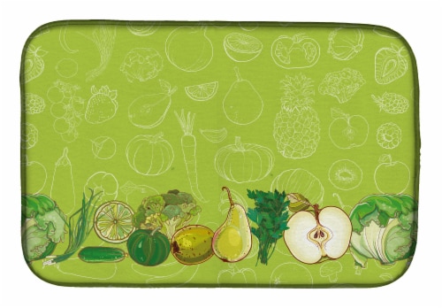 Carolines Treasures BB5135DDM Fruits and Vegetables in Green Dish Drying Mat Perspective: front