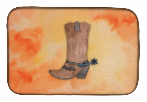 Carolines Treasures BB7371DDM Cowboy Boot Watercolor Dish Drying Mat Perspective: front