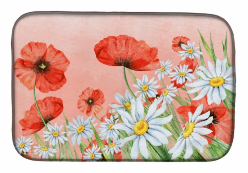 Carolines Treasures BB7448DDM Poppies and Chamomiles Dish Drying Mat Perspective: front