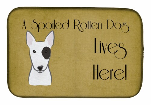 Carolines Treasures BB1457DDM Bull Terrier Spoiled Dog Lives Here Dish Drying M Perspective: front