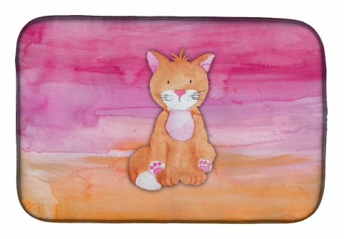 Carolines Treasures BB7354DDM Orange Cat Watercolor Dish Drying Mat Perspective: front