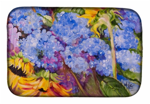 Carolines Treasures JMK1119DDM Hydrangeas and Sunflowers Dish Drying Mat Perspective: front