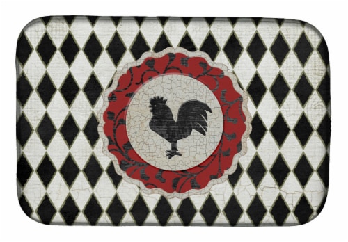 Carolines Treasures SB3086DDM Rooster Harlequin Black and white Dish Drying Mat Perspective: front