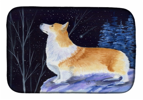 Carolines Treasures SS8373DDM Starry Night Corgi Dish Drying Mat Perspective: front