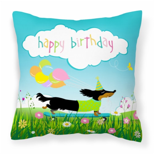 Carolines Treasures  VHA3029PW1414 Happy Birthday Dachshund Fabric Decorative Pi Perspective: front