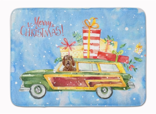 Merry Christmas Labradoodle Machine Washable Memory Foam Mat Perspective: front