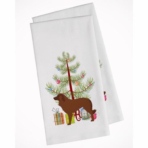 Portuguese Sheepdog Dog Merry Christmas Tree White Kitchen Towel Set of 2 Perspective: front