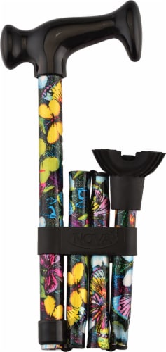Nova Butterfly Print Folding Quad Cane Perspective: front