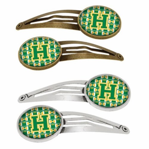 Letter H Football Green & Gold Barrettes Hair Clips, Set of 4 Perspective: front