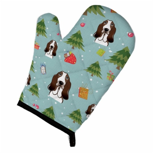 Christmas Basset Hound Oven Mitt Perspective: front